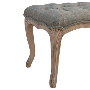 Multi Tweed Carved Bedroom Bench | Upholstered Seat | Decorative End-of-Bed Bench