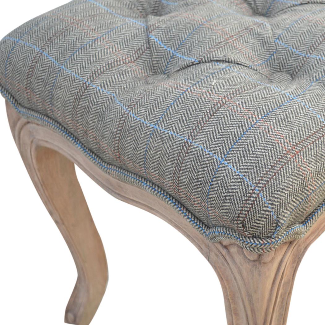 Multi Tweed Carved Bedroom Bench | Upholstered Seat | Decorative End-of-Bed Bench
