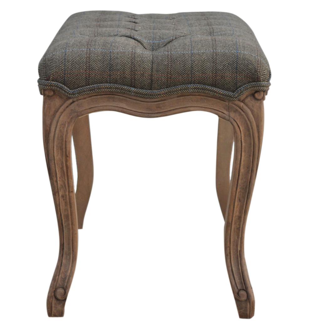Multi Tweed Carved Bedroom Bench | Upholstered Seat | Decorative End-of-Bed Bench