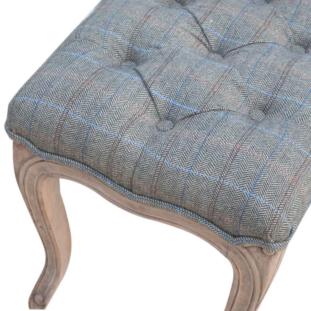 Multi Tweed Carved Bedroom Bench | Upholstered Seat | Decorative End-of-Bed Bench