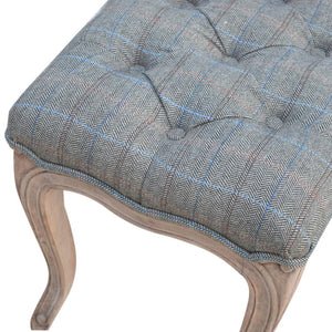 Multi Tweed Carved Bedroom Bench | Upholstered Seat | Decorative End-of-Bed Bench
