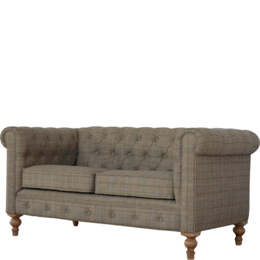 Multi Tweed Chesterfield Sofa | 2 Seater | Solid Mango Wood