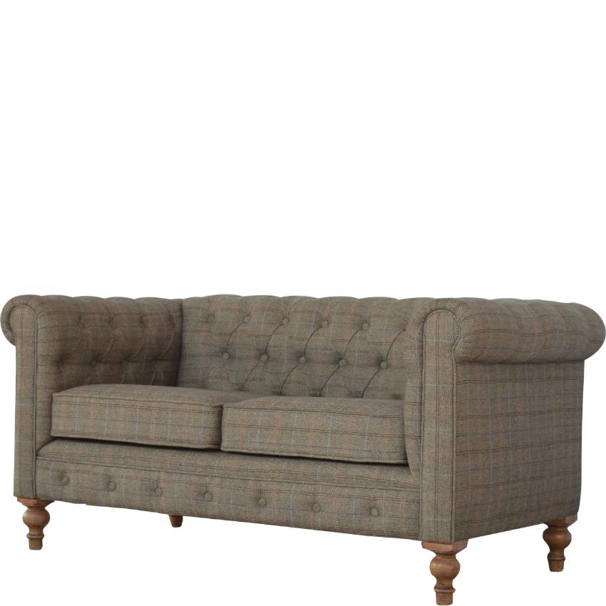 Multi Tweed Chesterfield Sofa | 2 Seater | Solid Mango Wood