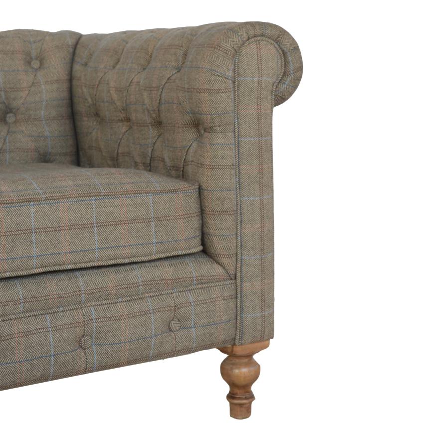 Multi Tweed Chesterfield Sofa | 2 Seater | Solid Mango Wood