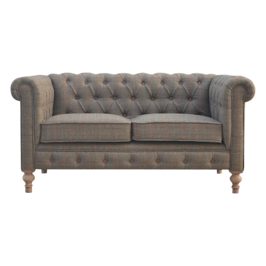 Multi Tweed Chesterfield Sofa | 2 Seater | Solid Mango Wood