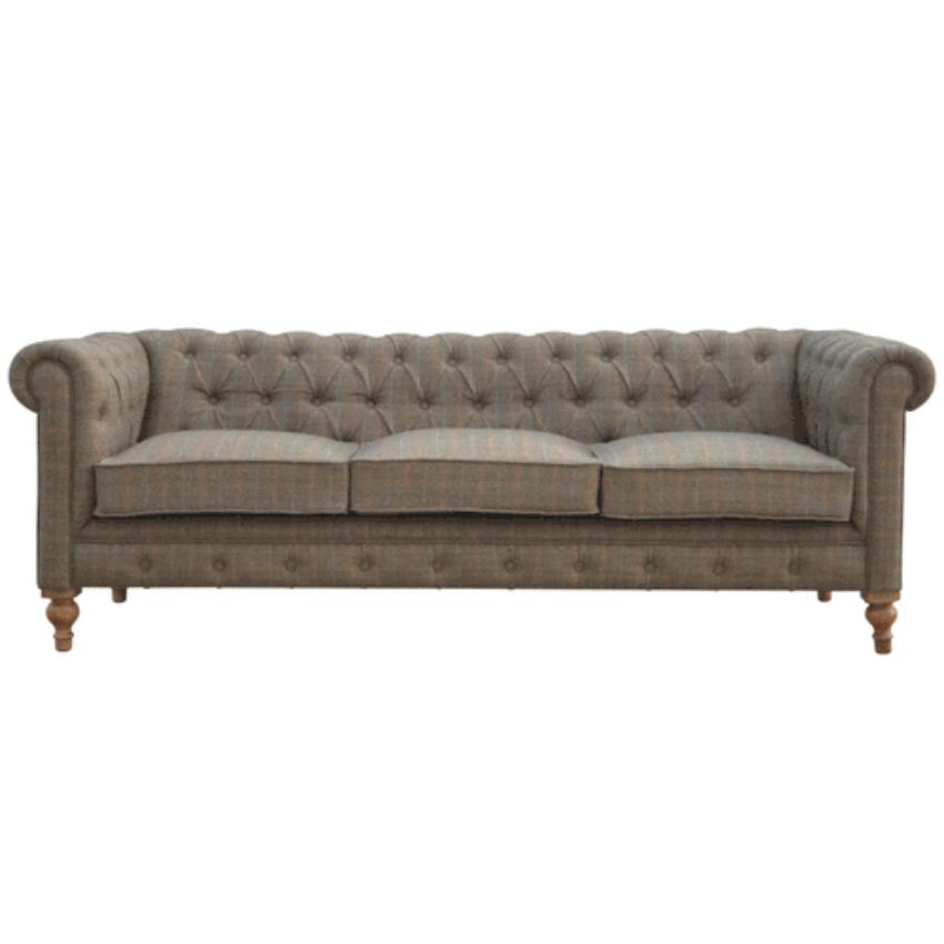 Multi Tweed Chesterfield Sofa | 3 Seater | Solid Mango Wood