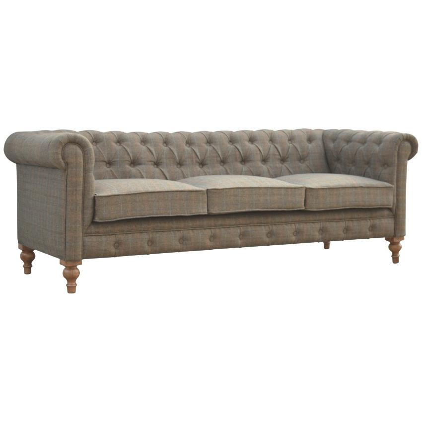 Multi Tweed Chesterfield Sofa | 3 Seater | Solid Mango Wood