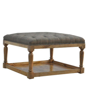 Multi Tweed Footstool | Lower Storage Shelf | Solid Mango Wood