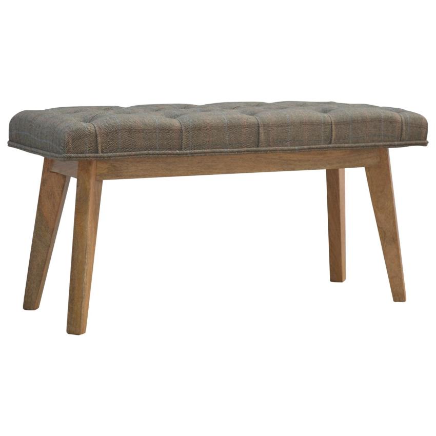 Multi Tweed Hallway Bench | Deep Button Seat | Mango Wood Legs