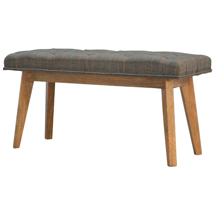 Multi Tweed Hallway Bench | Deep Button Seat | Mango Wood Legs