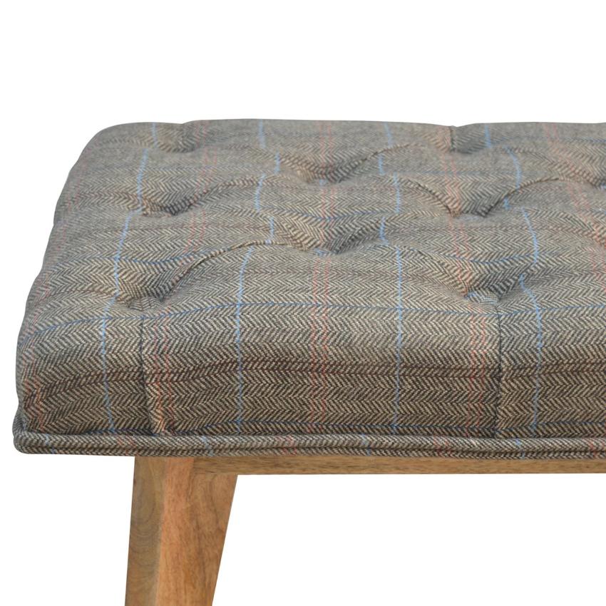 Multi Tweed Hallway Bench | Deep Button Seat | Mango Wood Legs