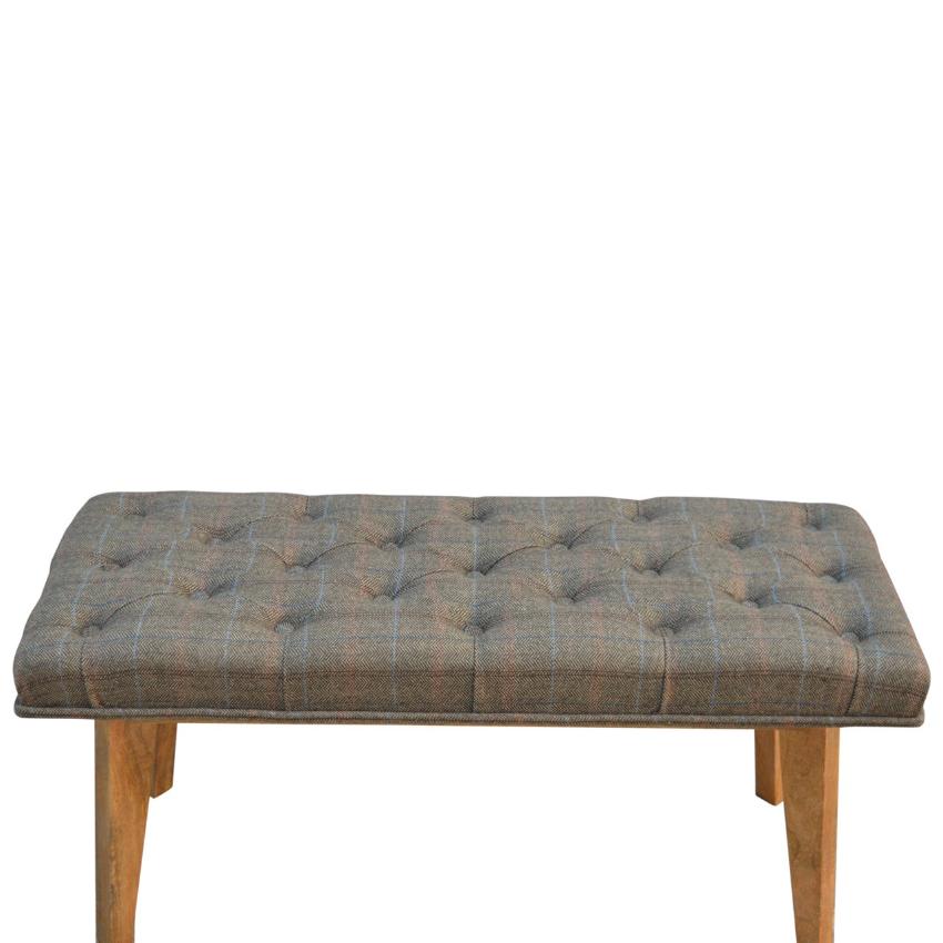Multi Tweed Hallway Bench | Deep Button Seat | Mango Wood Legs