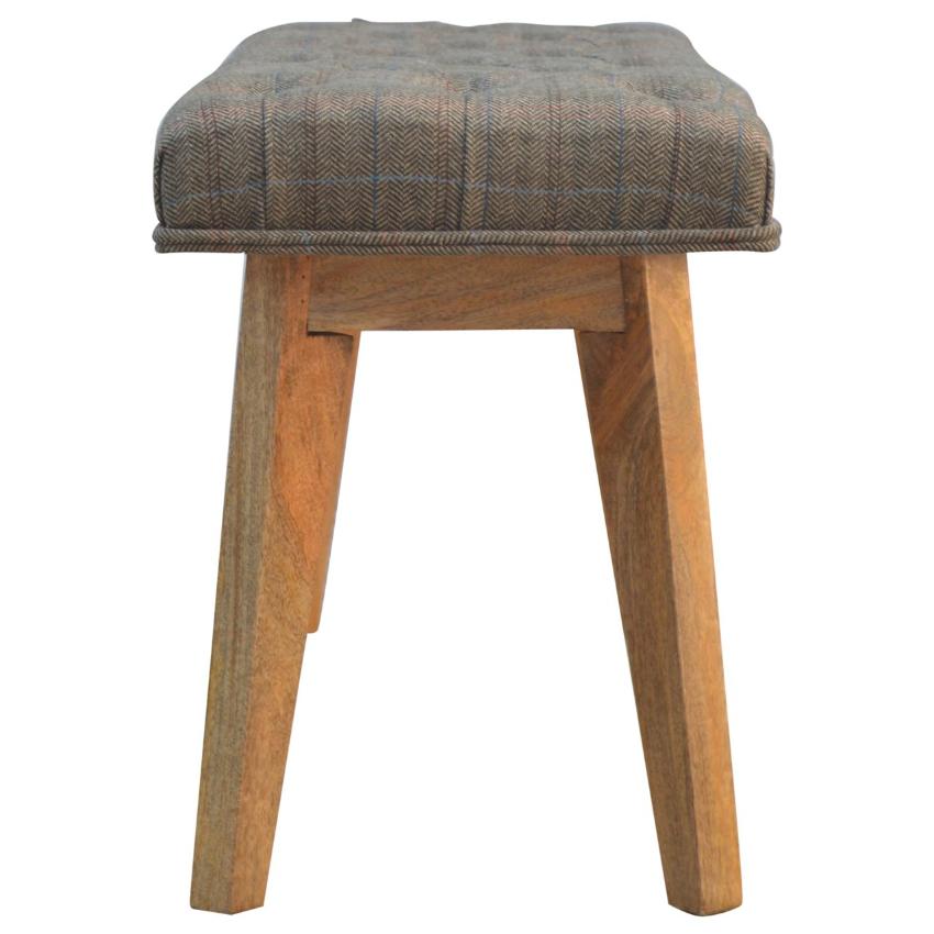 Multi Tweed Hallway Bench | Deep Button Seat | Mango Wood Legs