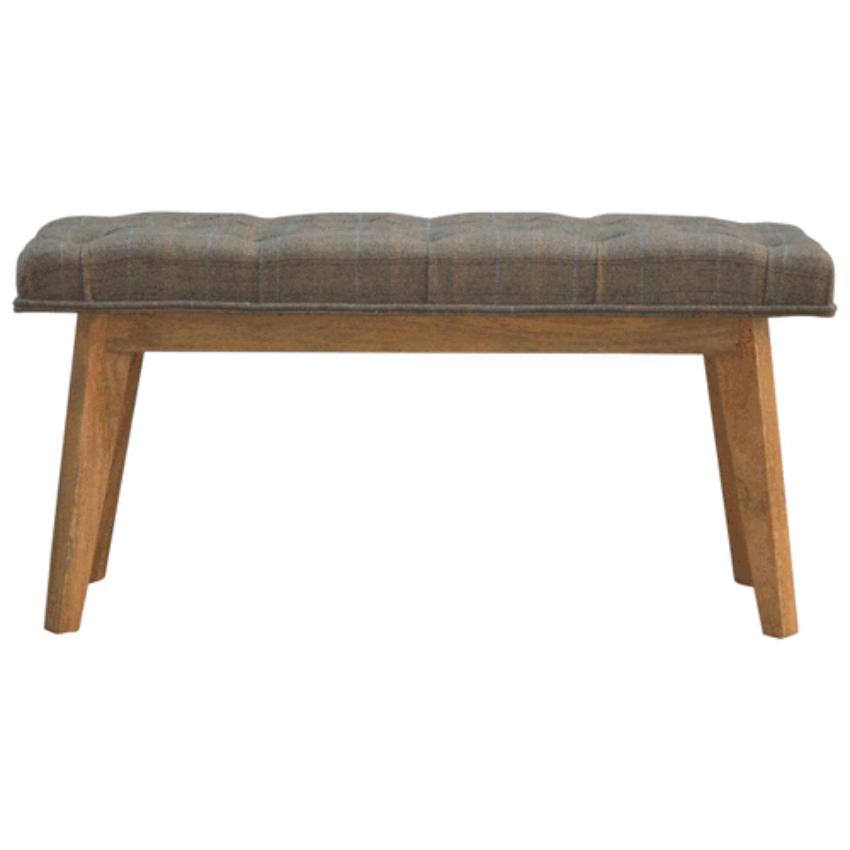 Multi Tweed Hallway Bench | Deep Button Seat | Mango Wood Legs