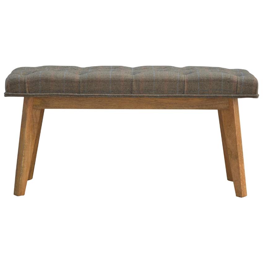 Multi Tweed Hallway Bench | Deep Button Seat | Mango Wood Legs