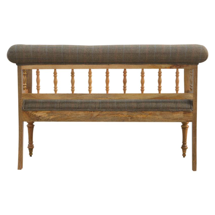 Multi Tweed Hallway Bench | Deep Button Seat | Solid Mango Wood