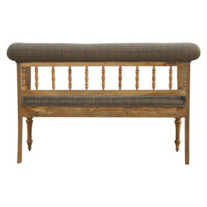 Multi Tweed Hallway Bench | Deep Button Seat | Solid Mango Wood