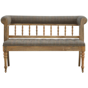Multi Tweed Hallway Bench | Deep Button Seat | Solid Mango Wood