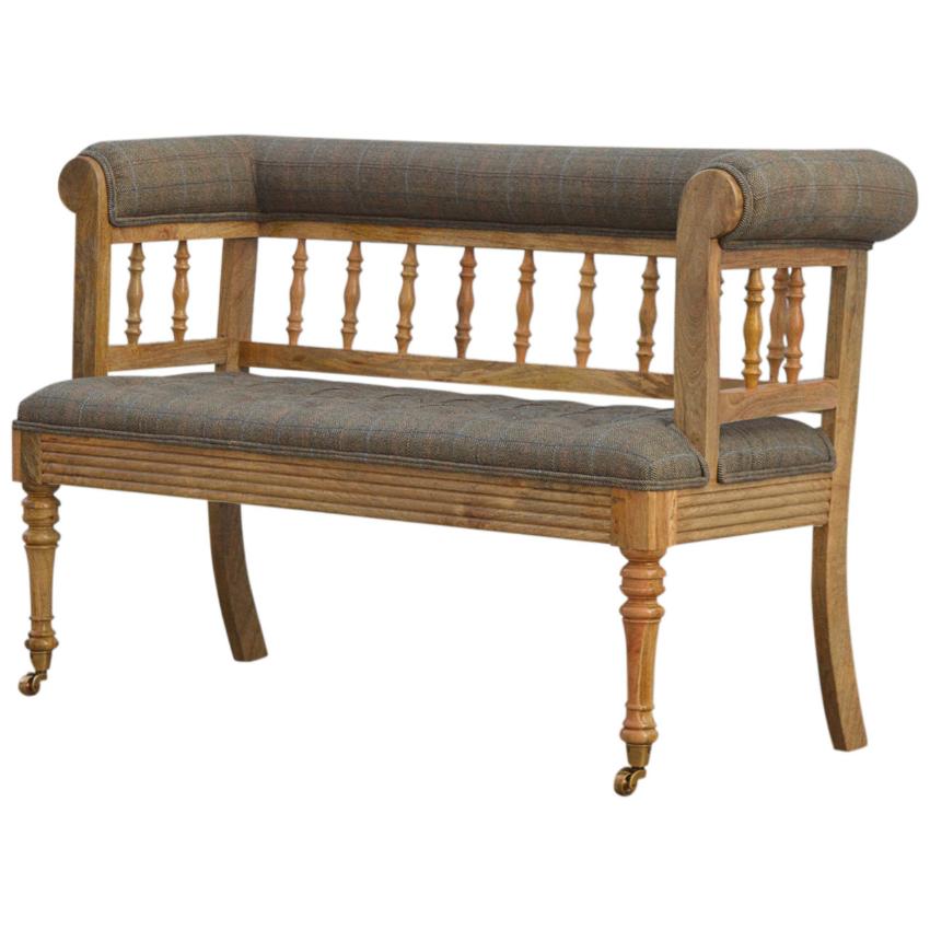 Multi Tweed Hallway Bench | Deep Button Seat | Solid Mango Wood