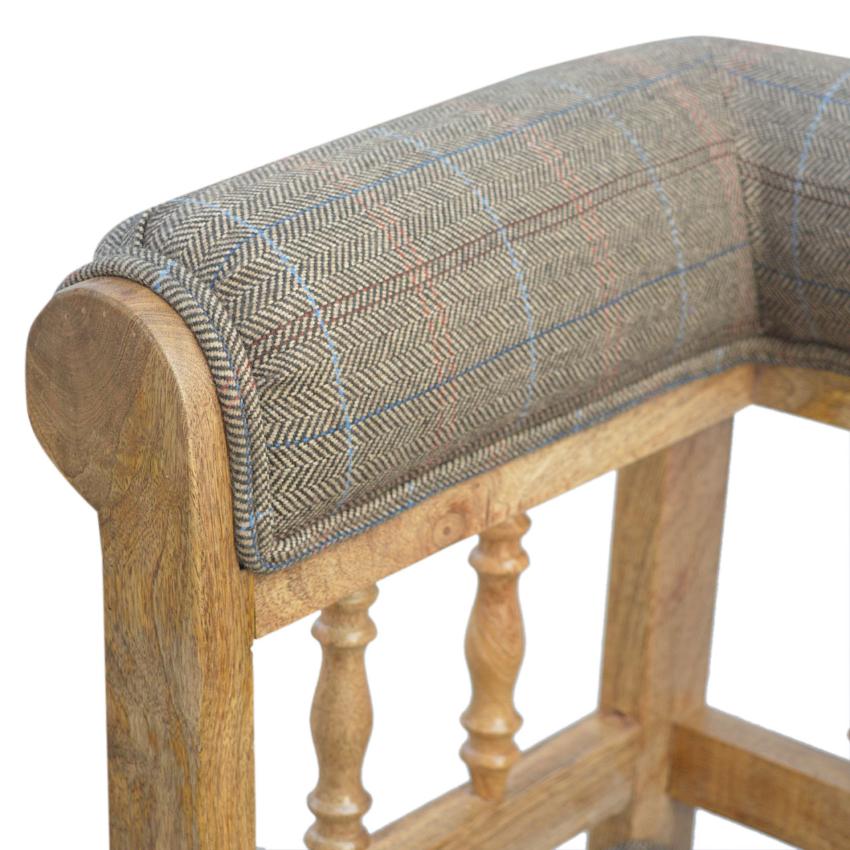 Multi Tweed Hallway Bench | Deep Button Seat | Solid Mango Wood