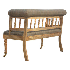 Multi Tweed Hallway Bench | Deep Button Seat | Solid Mango Wood