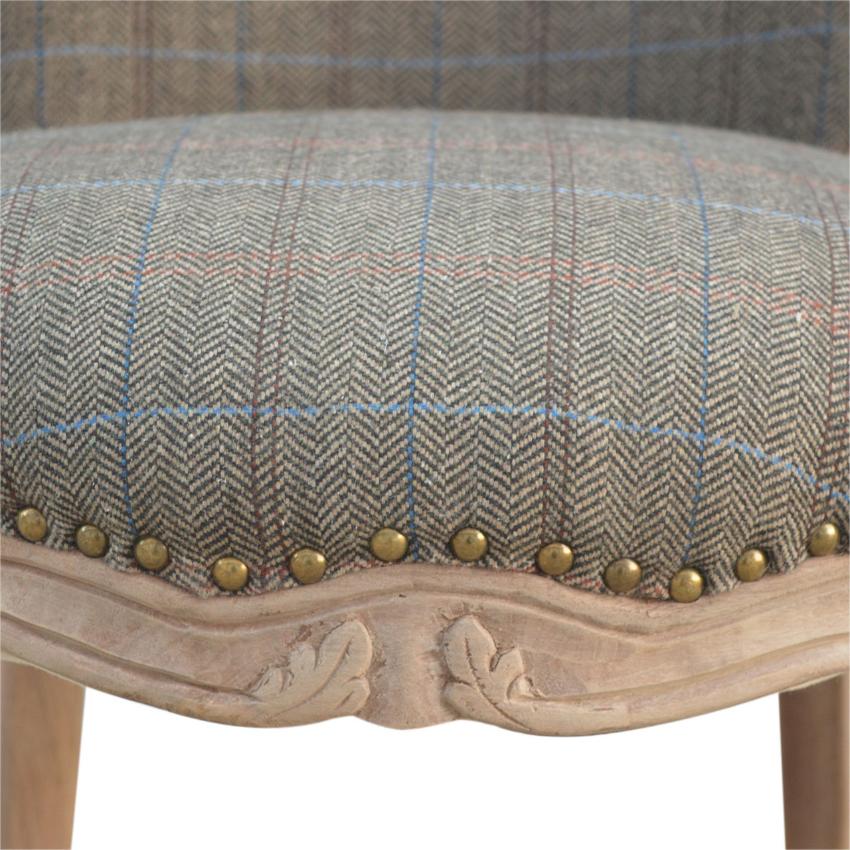 Multi Tweed Occasional Chair | Studded Accent Chair | Solid Mango Wood