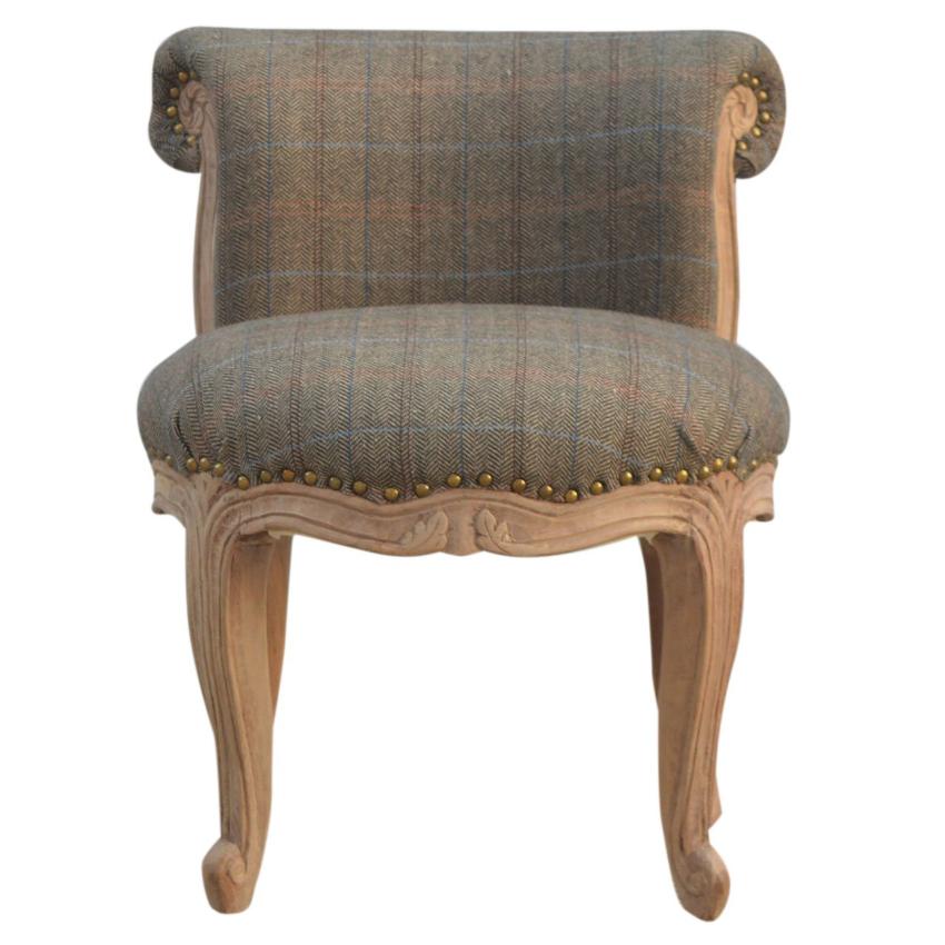 Multi Tweed Occasional Chair | Studded Accent Chair | Solid Mango Wood