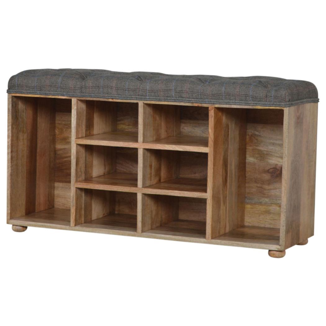 Multi Tweed Shoe Storage Bench | Open Shelving | Upholstered Entryway Seat