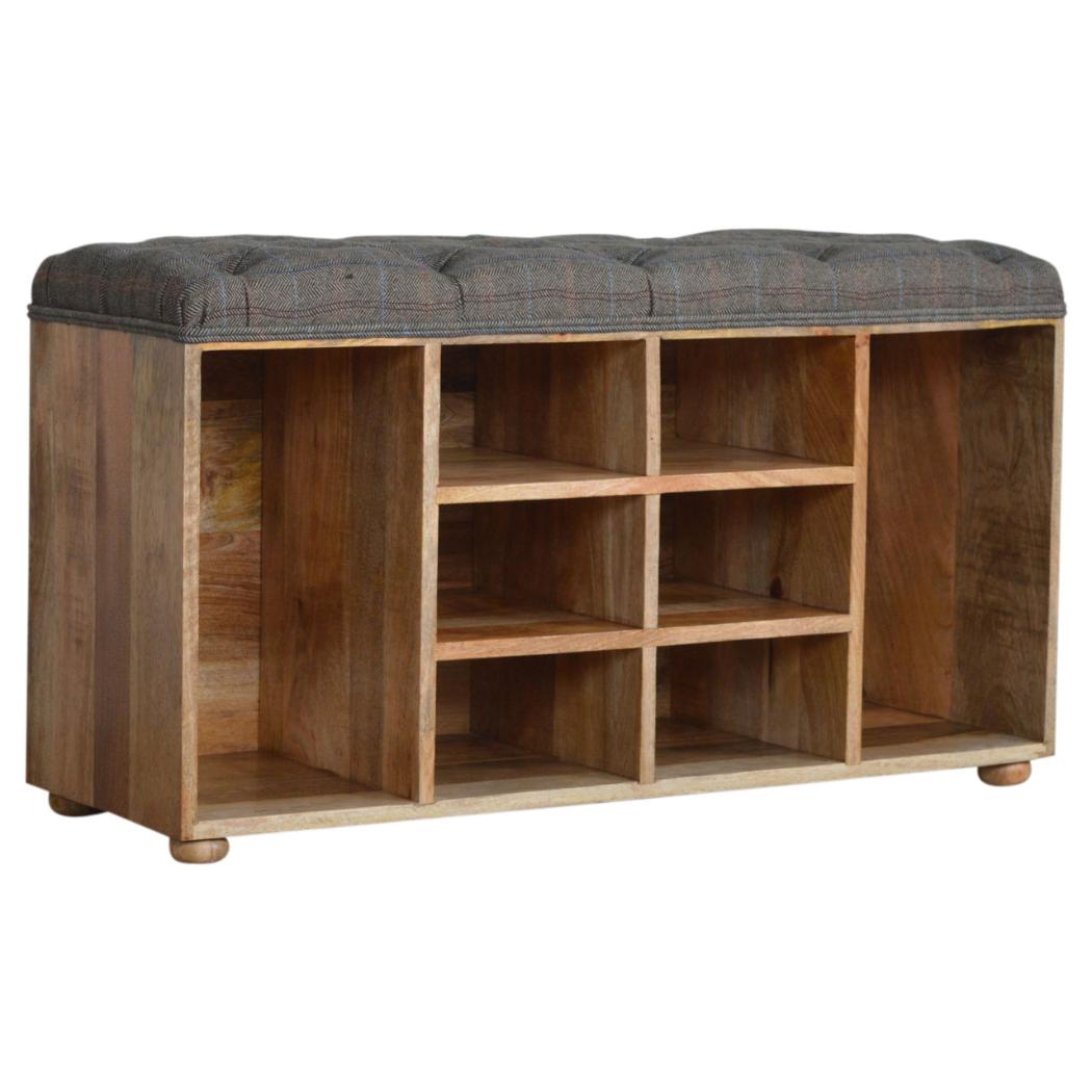 Multi Tweed Shoe Storage Bench | Open Shelving | Upholstered Entryway Seat