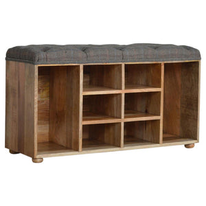 Multi Tweed Shoe Storage Bench | Open Shelving | Upholstered Entryway Seat