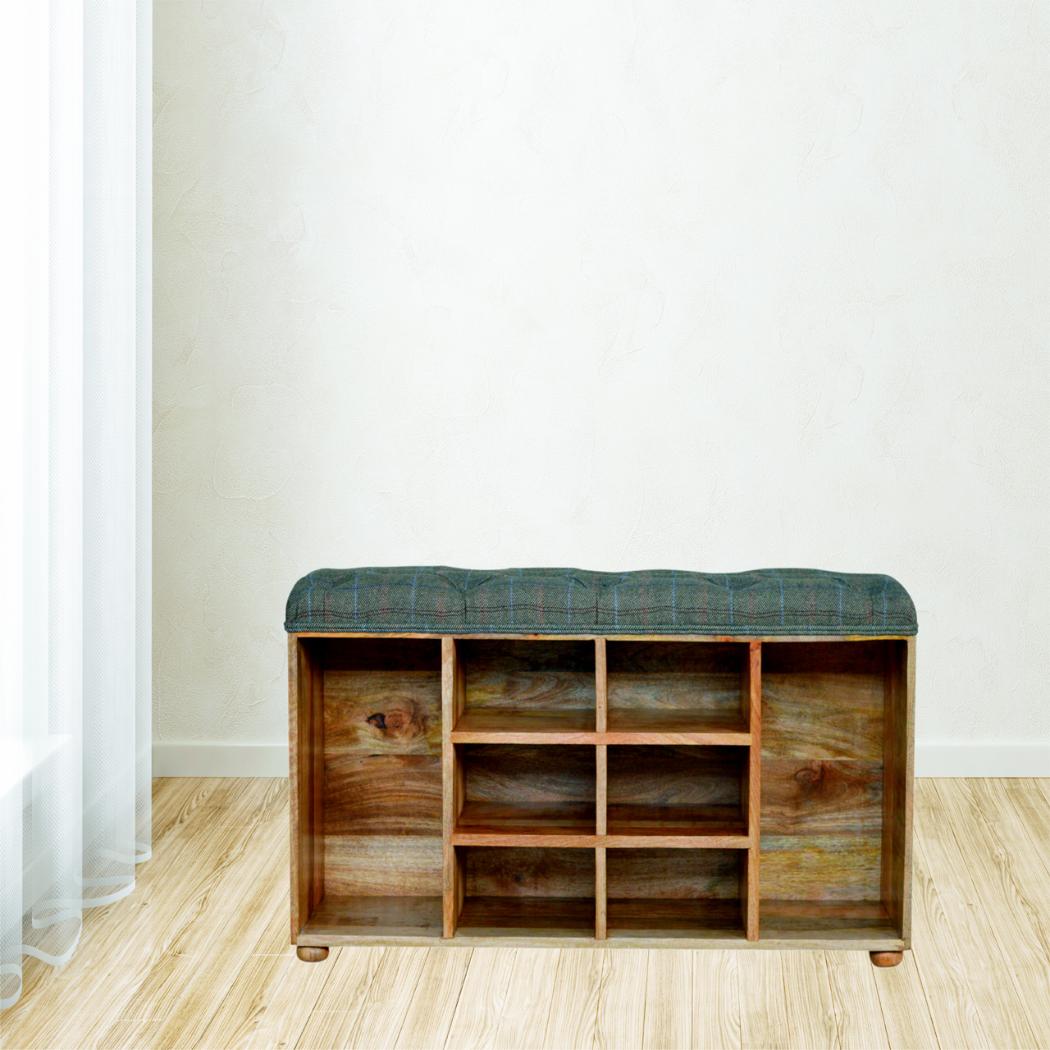 Multi Tweed Shoe Storage Bench | Open Shelving | Upholstered Entryway Seat