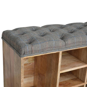 Multi Tweed Shoe Storage Bench | Open Shelving | Upholstered Entryway Seat
