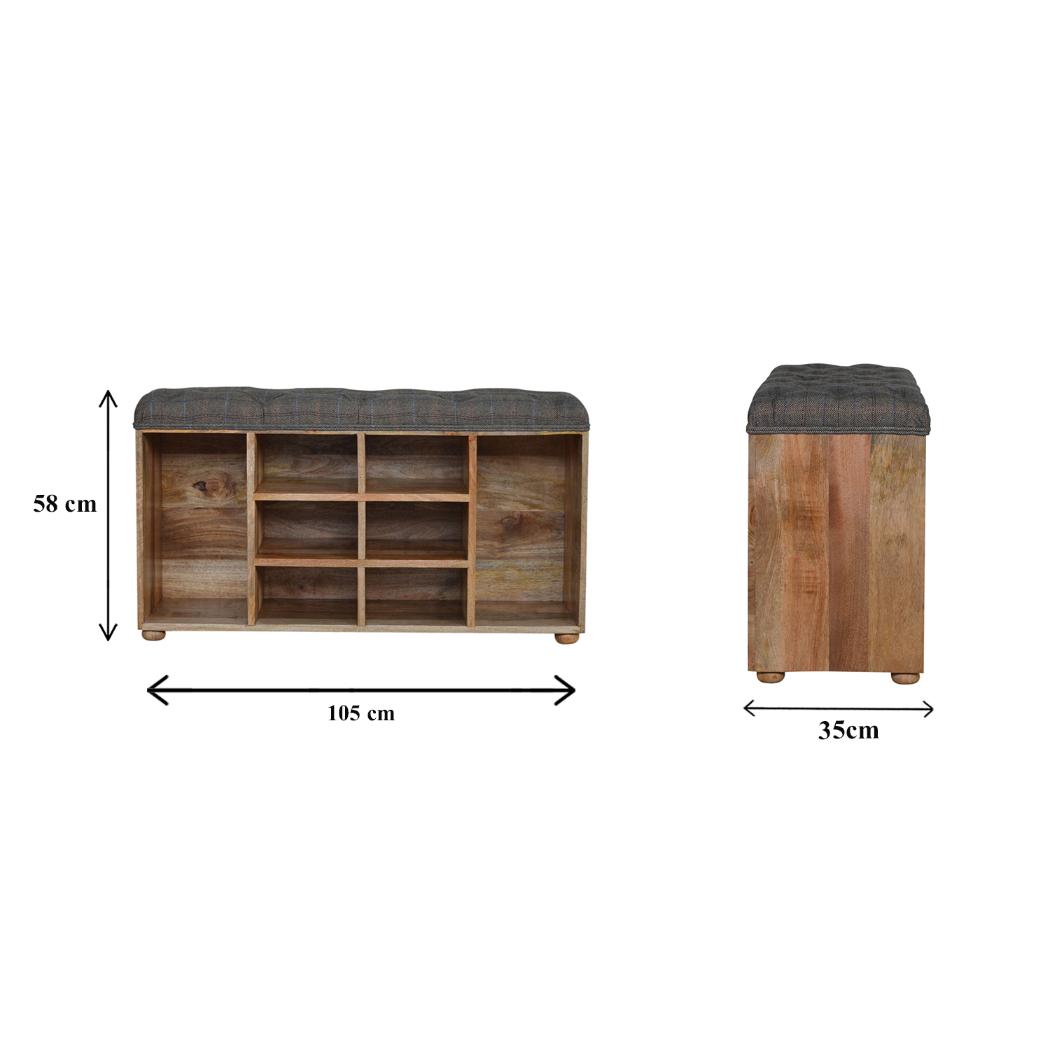 Multi Tweed Shoe Storage Bench | Open Shelving | Upholstered Entryway Seat