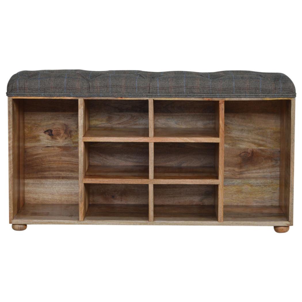 Multi Tweed Shoe Storage Bench | Open Shelving | Upholstered Entryway Seat