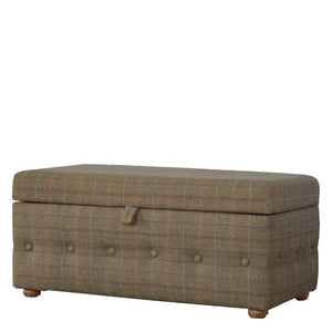 Multi Tweed Storage Ottoman | Buttoned Footstool | Solid Mango Wood