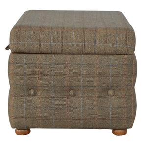 Multi Tweed Storage Ottoman | Buttoned Footstool | Solid Mango Wood