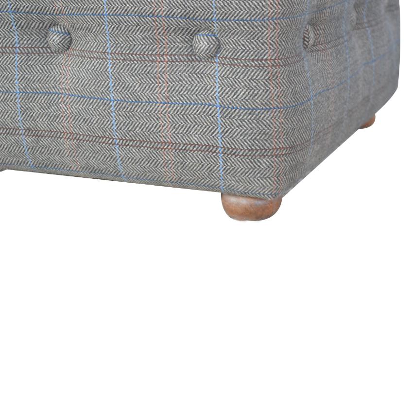 Multi Tweed Storage Ottoman | Buttoned Footstool | Solid Mango Wood