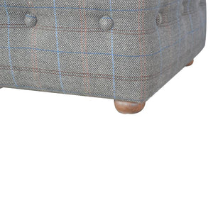 Multi Tweed Storage Ottoman | Buttoned Footstool | Solid Mango Wood