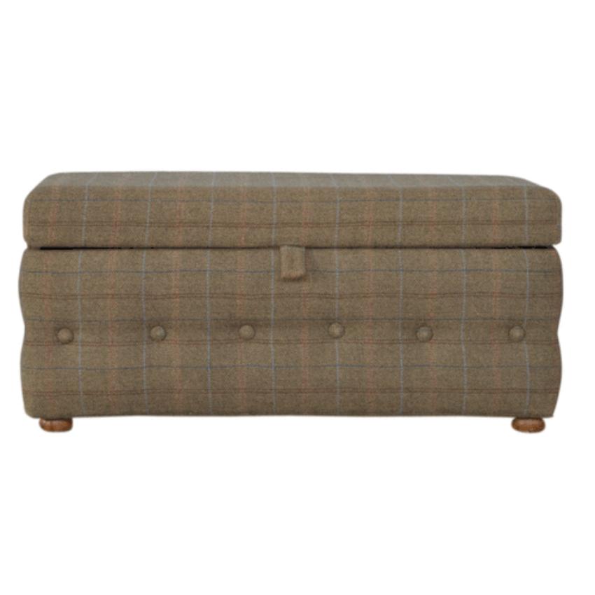 Multi Tweed Storage Ottoman | Buttoned Footstool | Solid Mango Wood