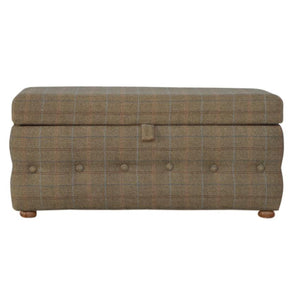 Multi Tweed Storage Ottoman | Buttoned Footstool | Solid Mango Wood