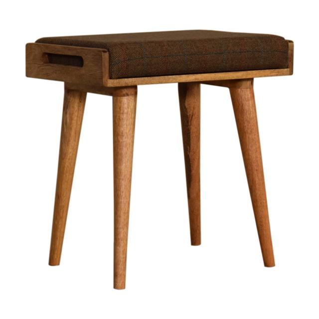 Multi Tweed Tray Footstool | Solid Mango Wood | Upholstered Seat | Nordic Style