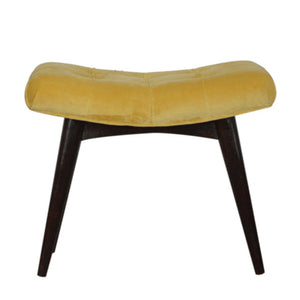 Mustard Cotton Velvet Curved Bench | Upholstered Accent Seat | Bedroom & Hallway