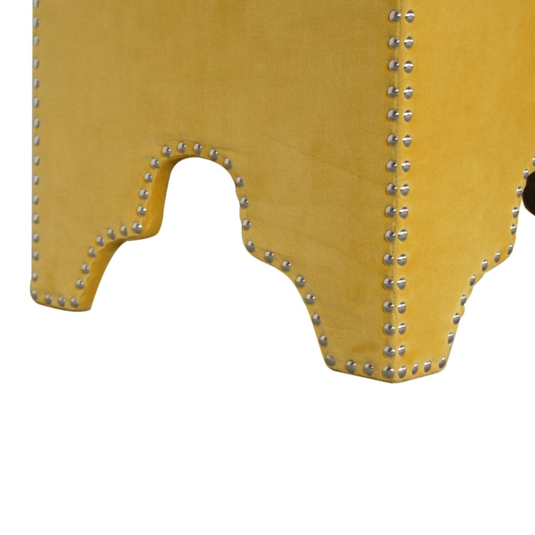Mustard Velvet Studded Footstool | Cotton Velvet | Gold-Tone Nailhead Trim