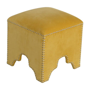 Mustard Velvet Studded Footstool | Cotton Velvet | Gold-Tone Nailhead Trim