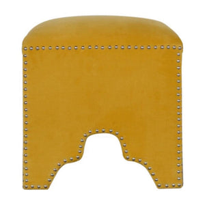Mustard Velvet Studded Footstool | Cotton Velvet | Gold-Tone Nailhead Trim