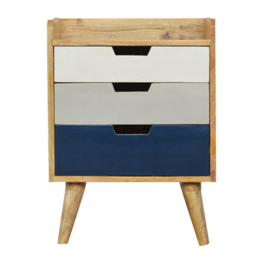 Navy Gradient Mango Wood Bedside Table | 3 Drawers | Nordic Legs