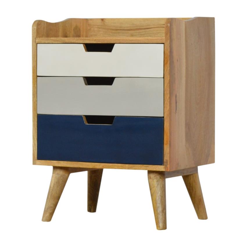 Navy Gradient Mango Wood Bedside Table | 3 Drawers | Nordic Legs