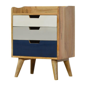 Navy Gradient Mango Wood Bedside Table | 3 Drawers | Nordic Legs