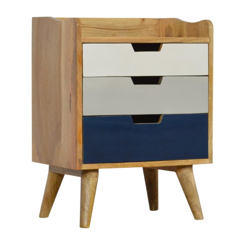 Navy Gradient Mango Wood Bedside Table | 3 Drawers | Nordic Legs