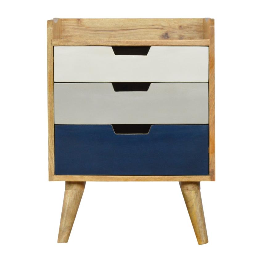 Navy Gradient Mango Wood Bedside Table | 3 Drawers | Nordic Legs